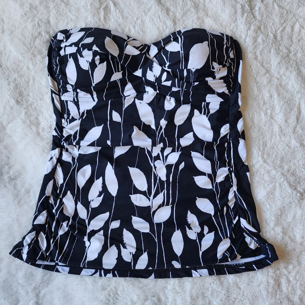Anne Cole- Tankini / Bandeaukini Top- Floral Black and White- Size XS